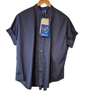 NWT Kit and Ace Keep it Cool Navy Button Front Short Sleeved Blouse Size XS